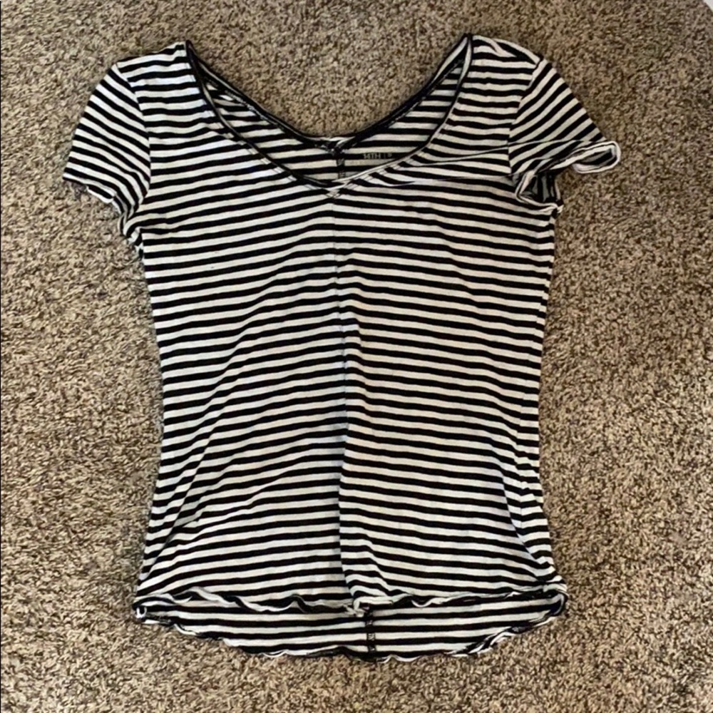 Black and white striped short sleeved top